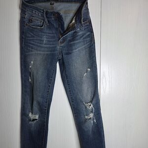 Judy Blue Relaxed Fit Distressed Blue Straight Leg Jeans-Size 1|25